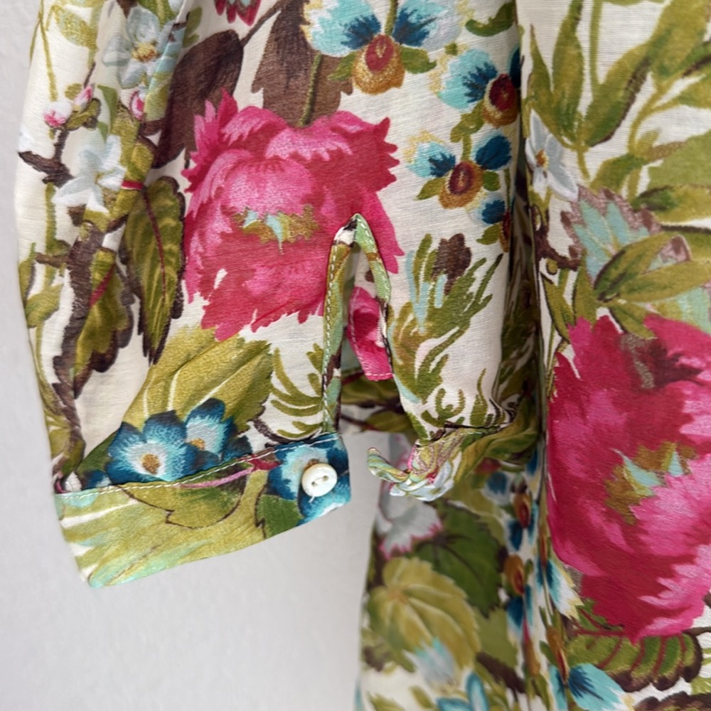 Vintage Zara Woman Sheer Floral Cotton and Silk Blend Button Down Blouse - Lg - Picture 3 of 11